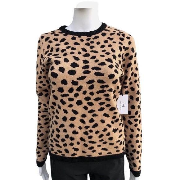 H Halston Long Sleeve Cheetah Leopard Print Sweater NWT Size 2X - Picture 1 of 6